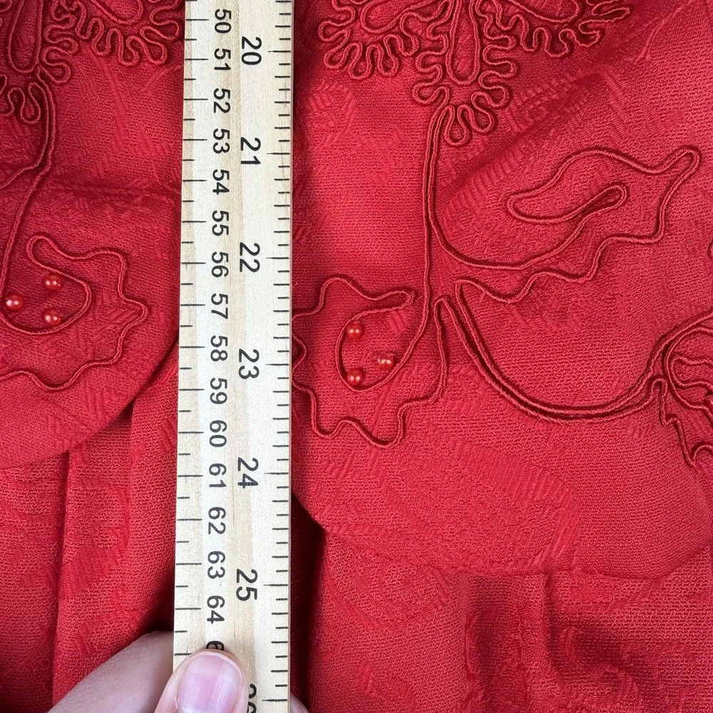 Karin Stevens Jacket Skirt‎ Dress Womens 14 Red Floral Jacquard Beaded Formal